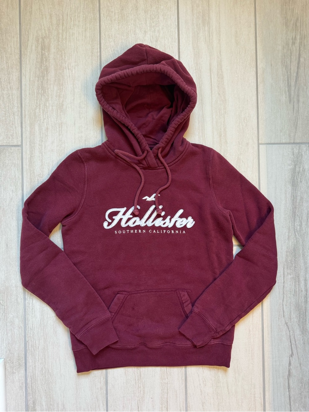 Hollister Burgundy Pullover Hoodie with White Script